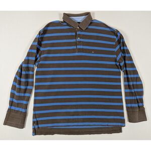 Tommy Hilfiger Vintage Rugby Polo Shirt Men‎ XL Long Sleeve Blue Green Striped